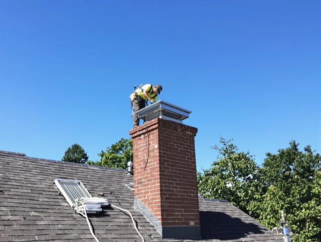 Pooler Chimney Sweep technician measuring a chimney cap in Pooler, GA
