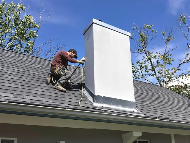 Pooler Chimney Sweep team member finishing chimney construction in Pooler, GA