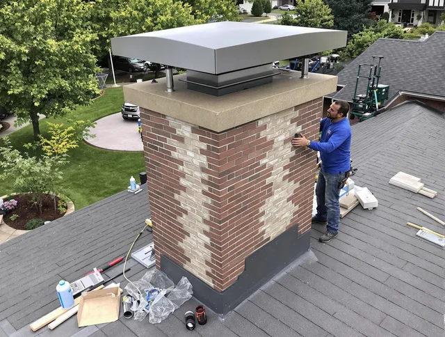 Pooler Chimney Sweep team working on a custom chimney remodel in Pooler, GA