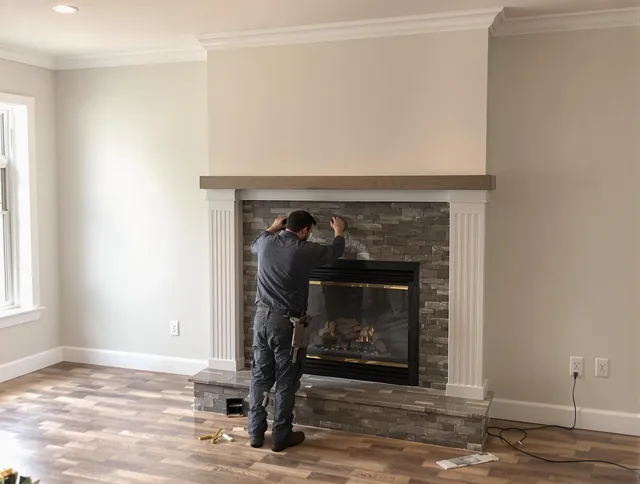 Pooler Chimney Sweep finishing a custom fireplace install in Pooler, GA